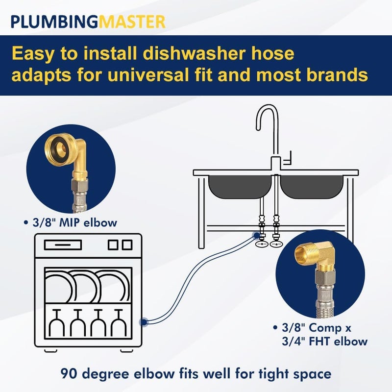 PLUMBINGMASTER 6FT Dishwasher Hose with Elbow – Stainless Steel Braided Supply Line, 3/8" Compression to 3/8" Elbow, Universal Fit, Burst Proof, NSF/Lead-Free Certified, 10-Year Warranty - Image 4